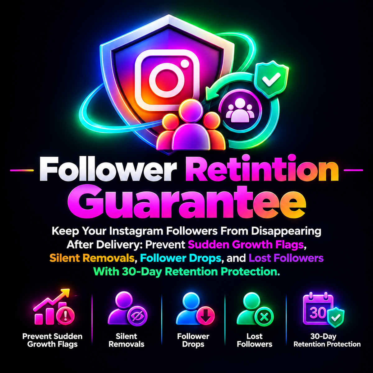 Follower Retintion Guarantee - Keep Your Instagram Followers From Disappearing After Delivery: Prevent Sudden Growth Flags, Silent Removals, Follower Drops, and Lost Followers With 30-Day Retention Protection